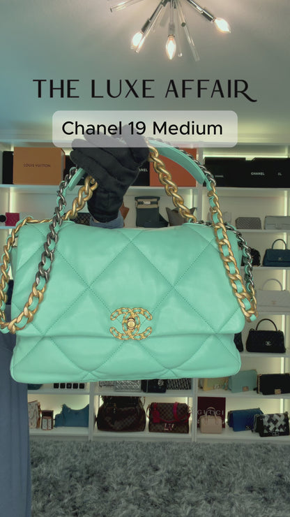 Pre-Owned Chanel 19 Tiffany Blue Large Crossbody Bag