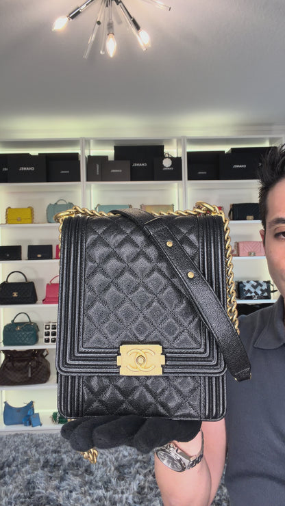 Pre-owned Chanel North South Caviar Leather Boy Crossbody Bag