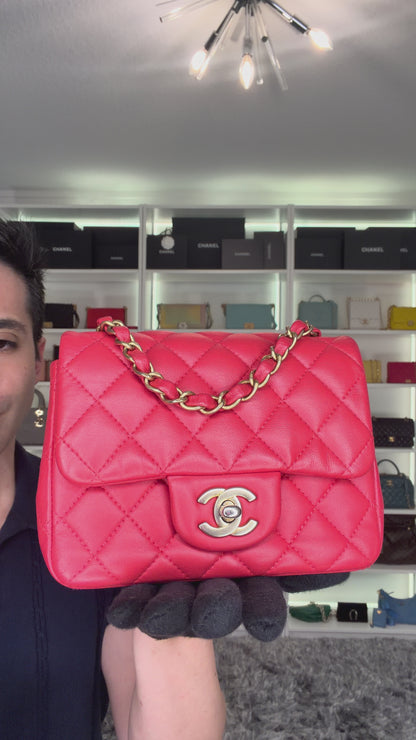Pre-Owned Chanel Mini Square Flap Quilted Lambskin Crossbody Bag