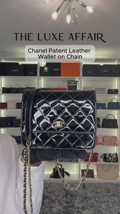 Pre-Owned Chanel Patent Quilted Leather (WOC) Wallet on Chain