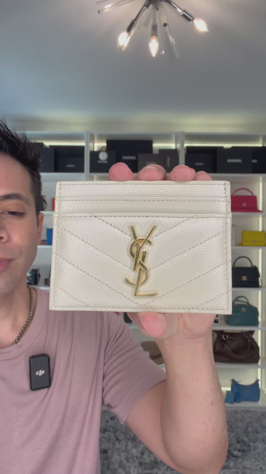 Pre-Owned Saint Laurent Grain De Poudre Matelasse Chevron Cream Wallet