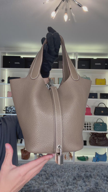 Pre-Owned Hermes Picotin 18 Etoupe Clemence Top Handle Bag