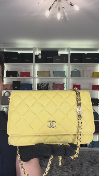 Pre-Owned Chanel Caviar Light Yellow Wallet on Chain (WOC) - Special CC Chain
