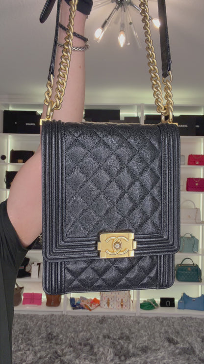 Pre-Owned Chanel Boy North South Black Caviar Crossbody Bag
