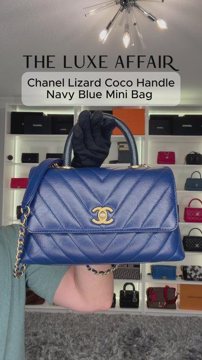 Pre-Owned Chanel Lizard Coco Handle Chevron Mini Shoulder Bag